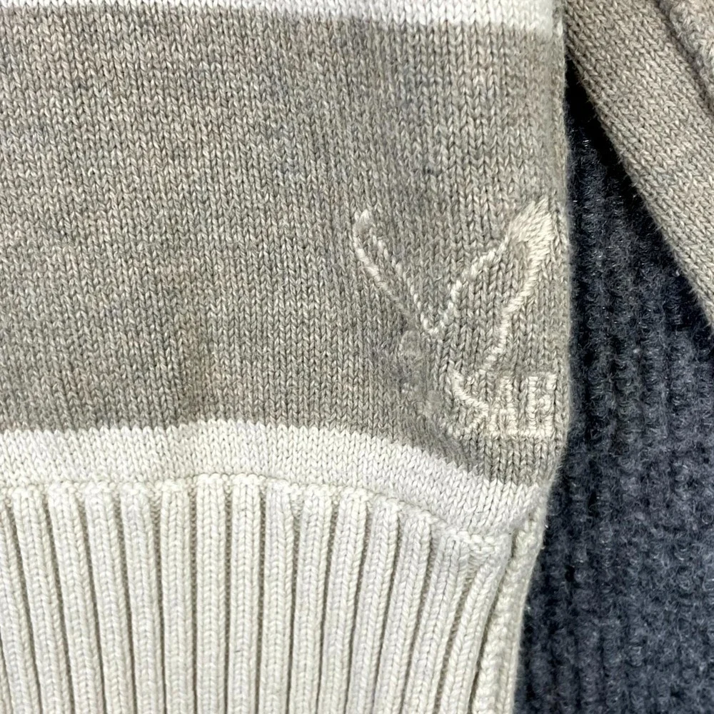 American Eagle Outfitters Sweater Mens Large Striped Cotton 1/4 Zip Knit Outdoor